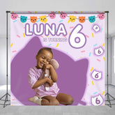 Lofaris Customized Photo Purple Cats 6th Birthday Backdrop